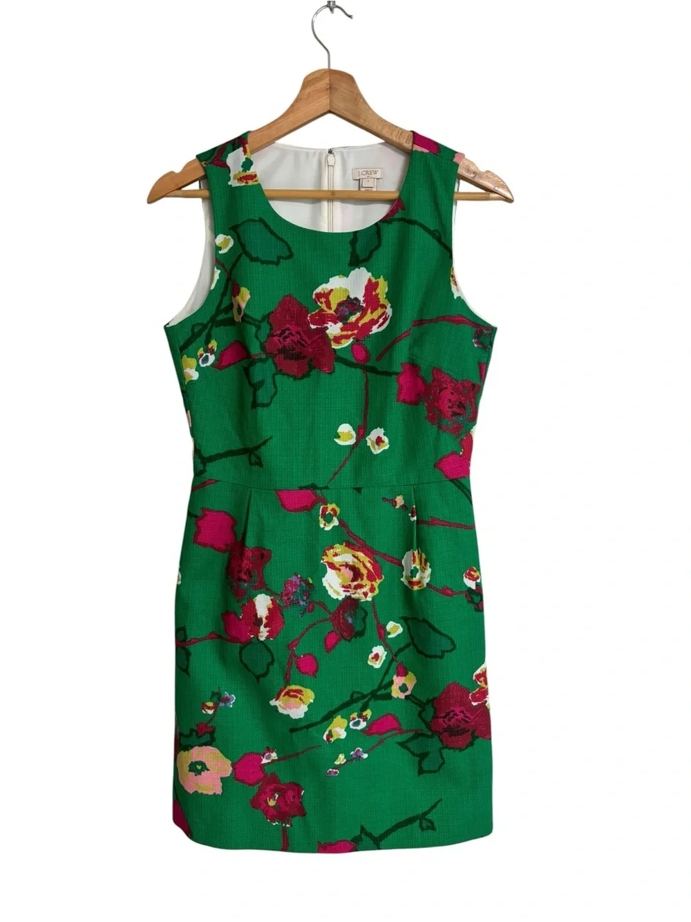 J.Crew Kelly green floral print sleeveless preppy structured sheath dress size 2